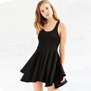 XS BDG black waffle knit full circle skirt sleeveless dress with raw edges